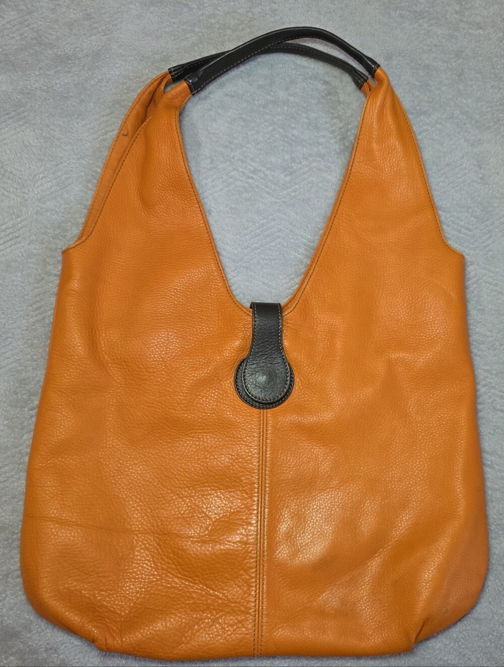 Women's Orange Leather Hobo Bag with Dark Trim - Picture 1 of 12